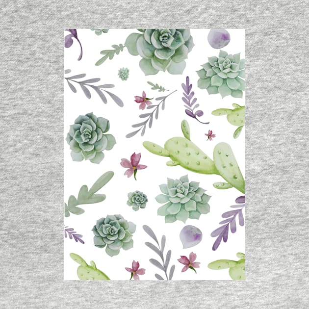 Cactus and Wreath Watercolor Pattern 1 by B&K